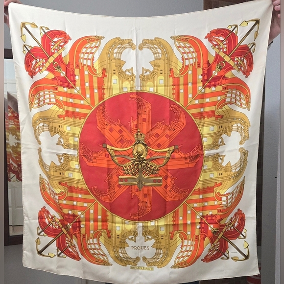Hermes Silk Scarf Philippe Ledoux Proues Limited Edition Rare - Picture 1 of 5